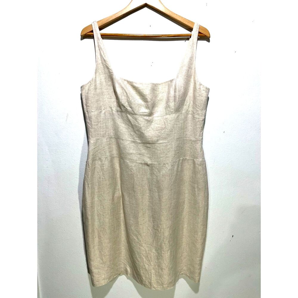 Ralph Lauren 100% linen dress classic closet staple timeless goal beige women 16